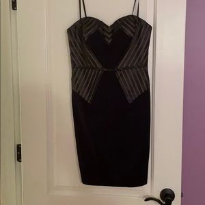 Aidan Mattox black strapless dress with leather
